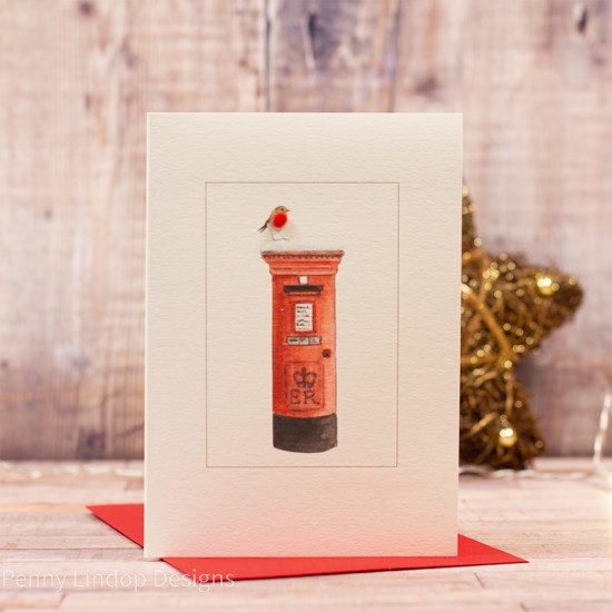 Robin on a Post box Christmas card