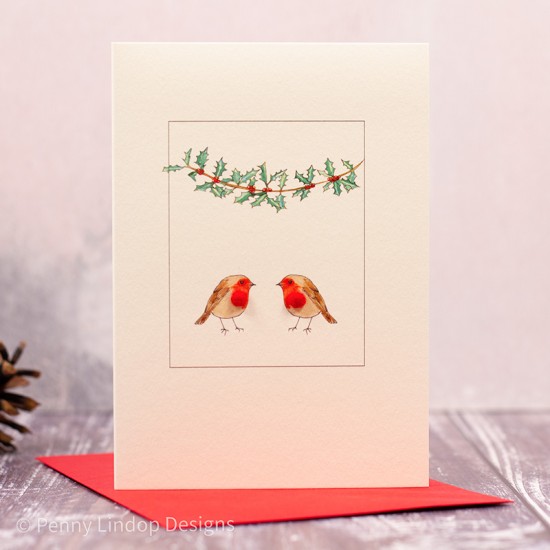 Robins & Holly Christmas Card