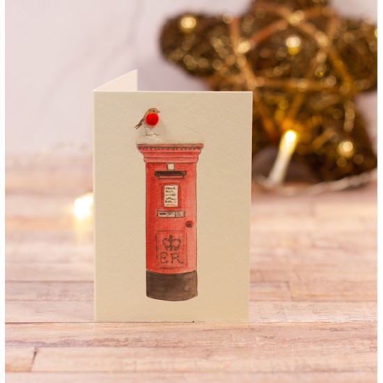 Mini Robin on postbox Christmas card