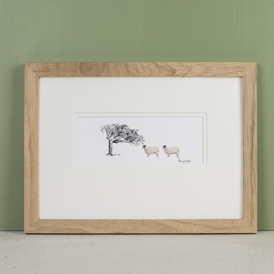 Sheep and windswept tree print